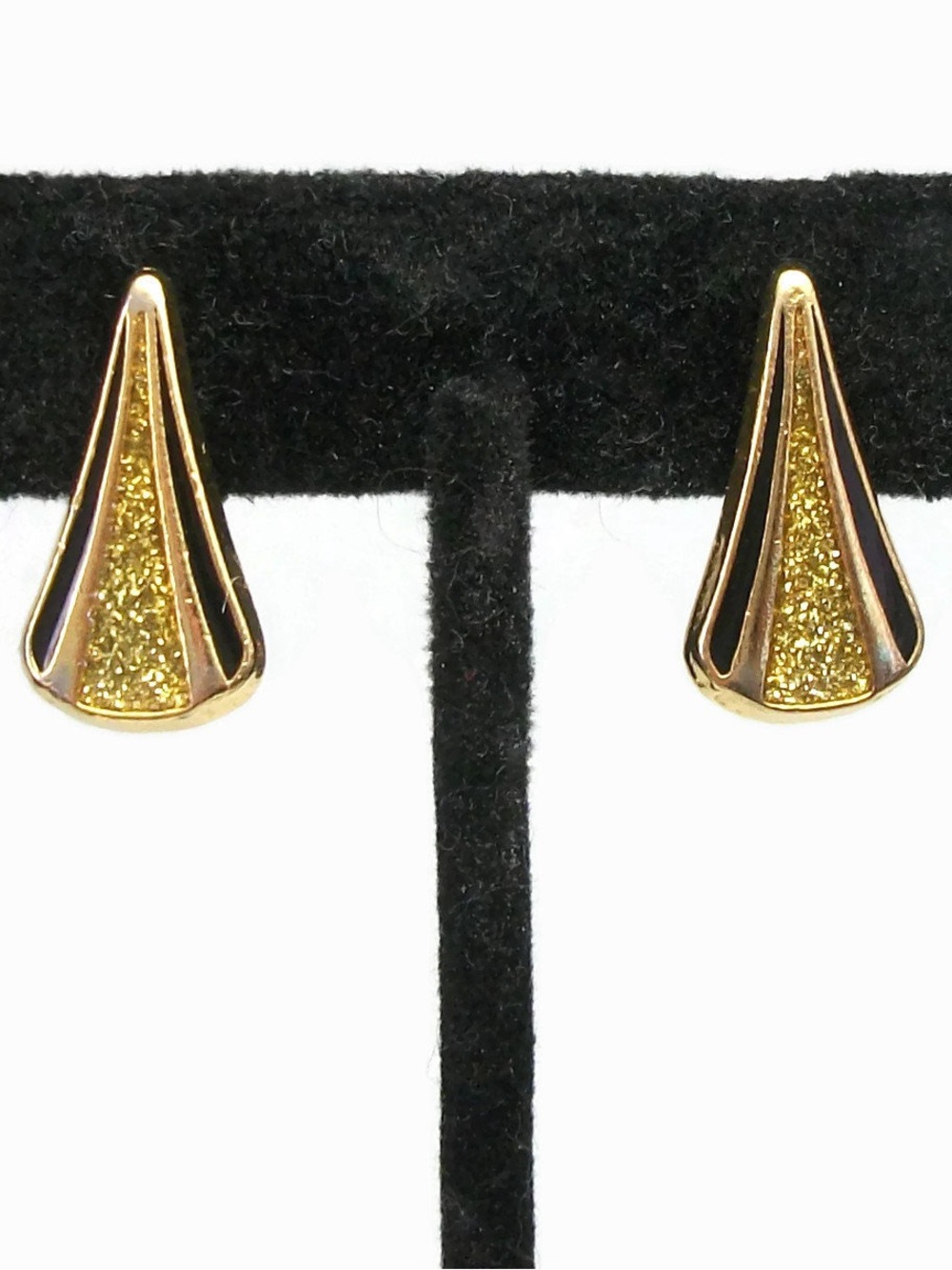 Vintage Van Doran Gold Teardrop Glitter Accent Clip-On Earrings - Women Jewelry